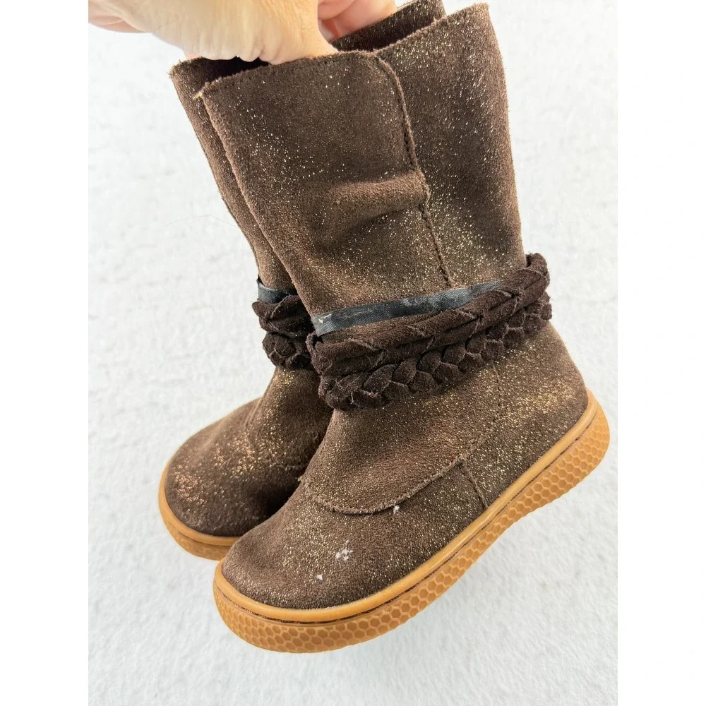 Livie & Luca Calliope Mocha Brown Sparkle Leather Boots Girls Size 7 Toddler